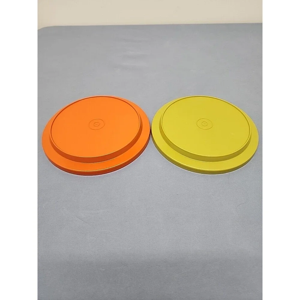 Vintage Tupperware Seal-n- Save Replacement Lids #1207  In Avocado And Orange 2
